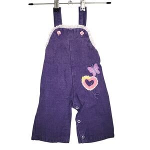 Vintage Purple Baby Overalls Heart Butterfly Applique Cotton Romper 9 Months